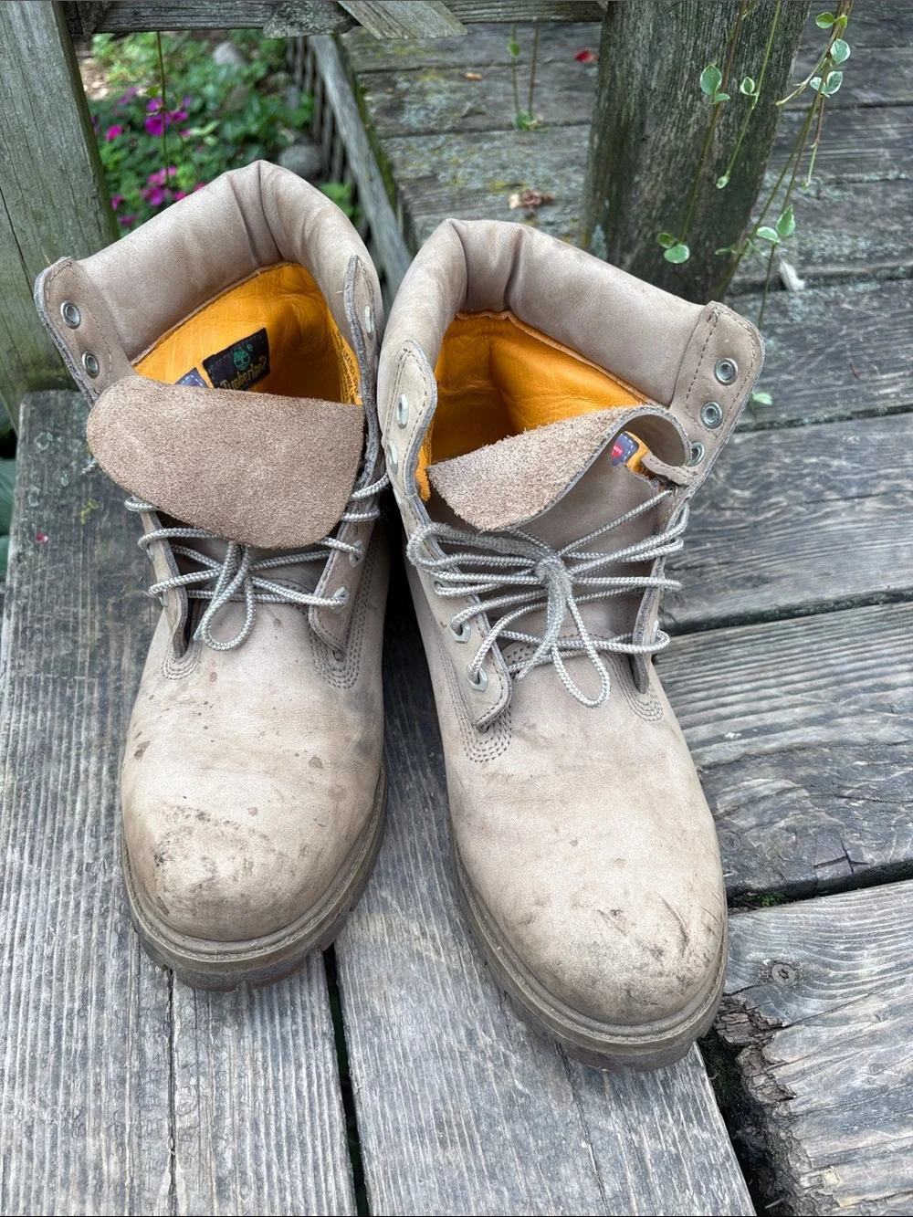 Timberland size 10 beige Men's leather Lace-Up Work Boots